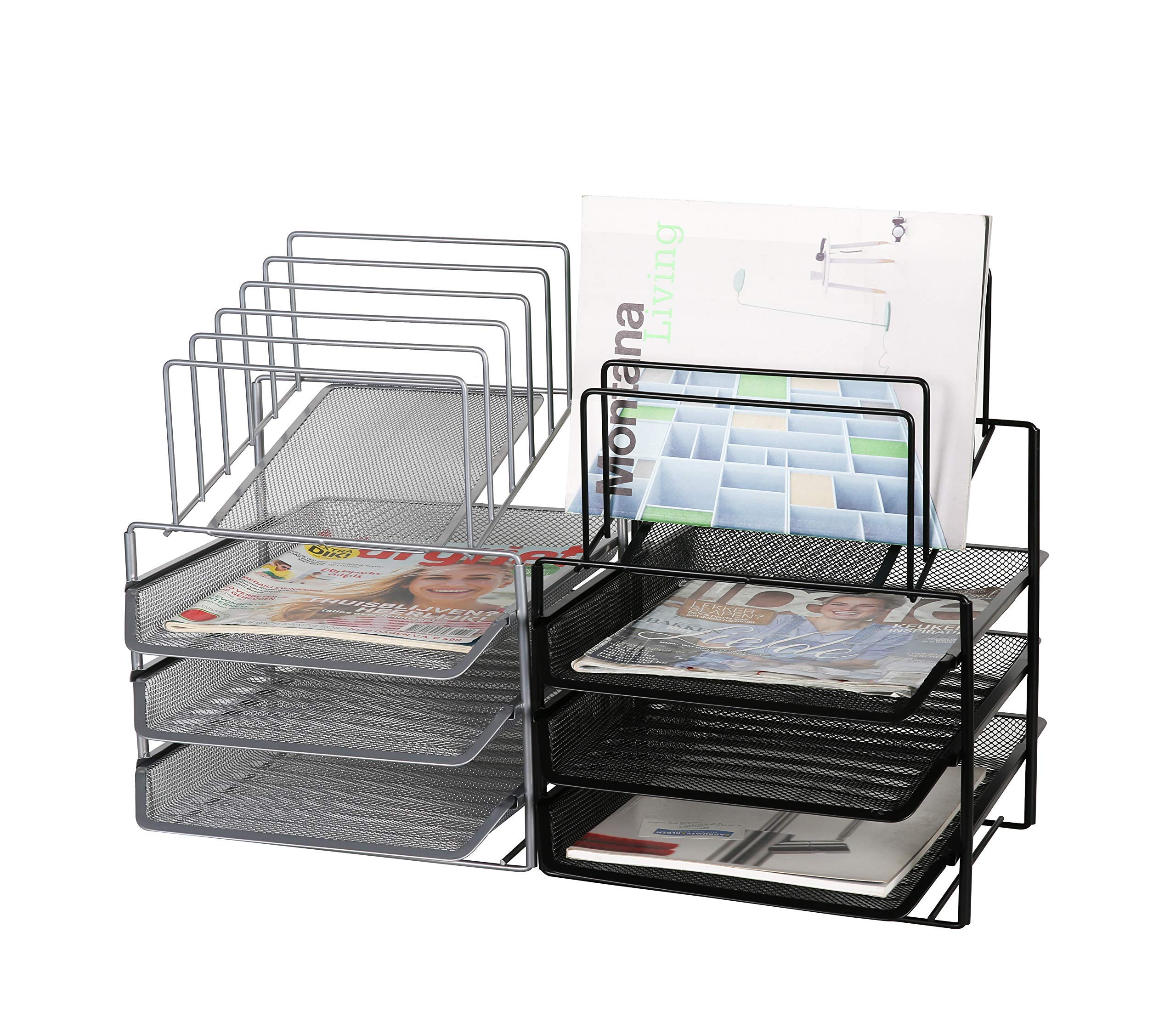 Exerz Grilles métalliques à 3 Couches avec 5 diviseurs. classeur de Papier/Organisateur Multifonctionnel de Bureau. Porte-Documents pour Le Bureau, l'école, l'étude, Les œuvres d'art - EX2428 Noir