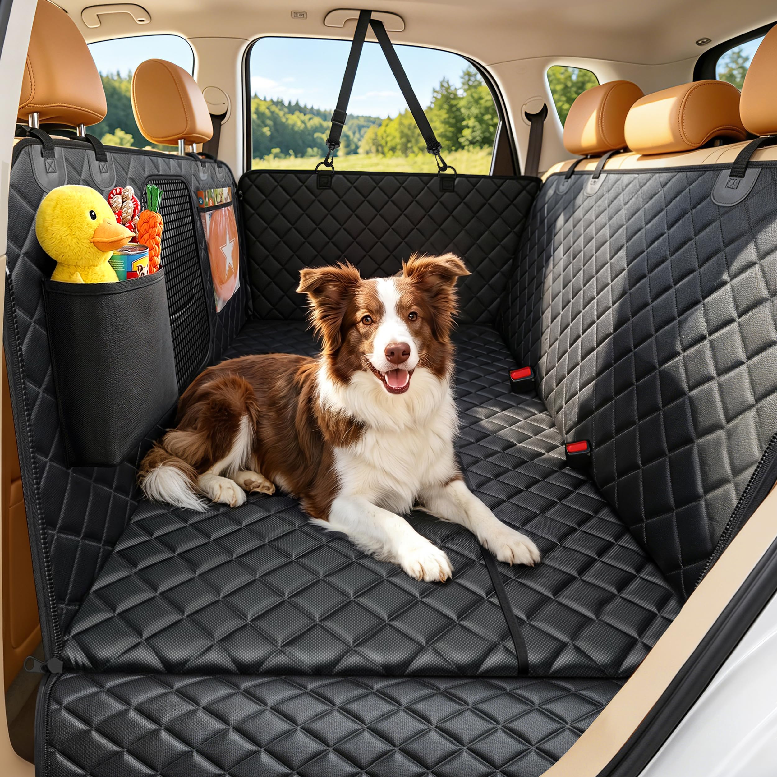 Coprisedile Auto per Cani Sedile Posteriore con Fondo Rigido, 137 x 63 cm, Telo Auto Cane XL con Pannello PP a Nido d’Ape Rinforzato, Impermeabile in Oxford 600D, Finestra in Rete