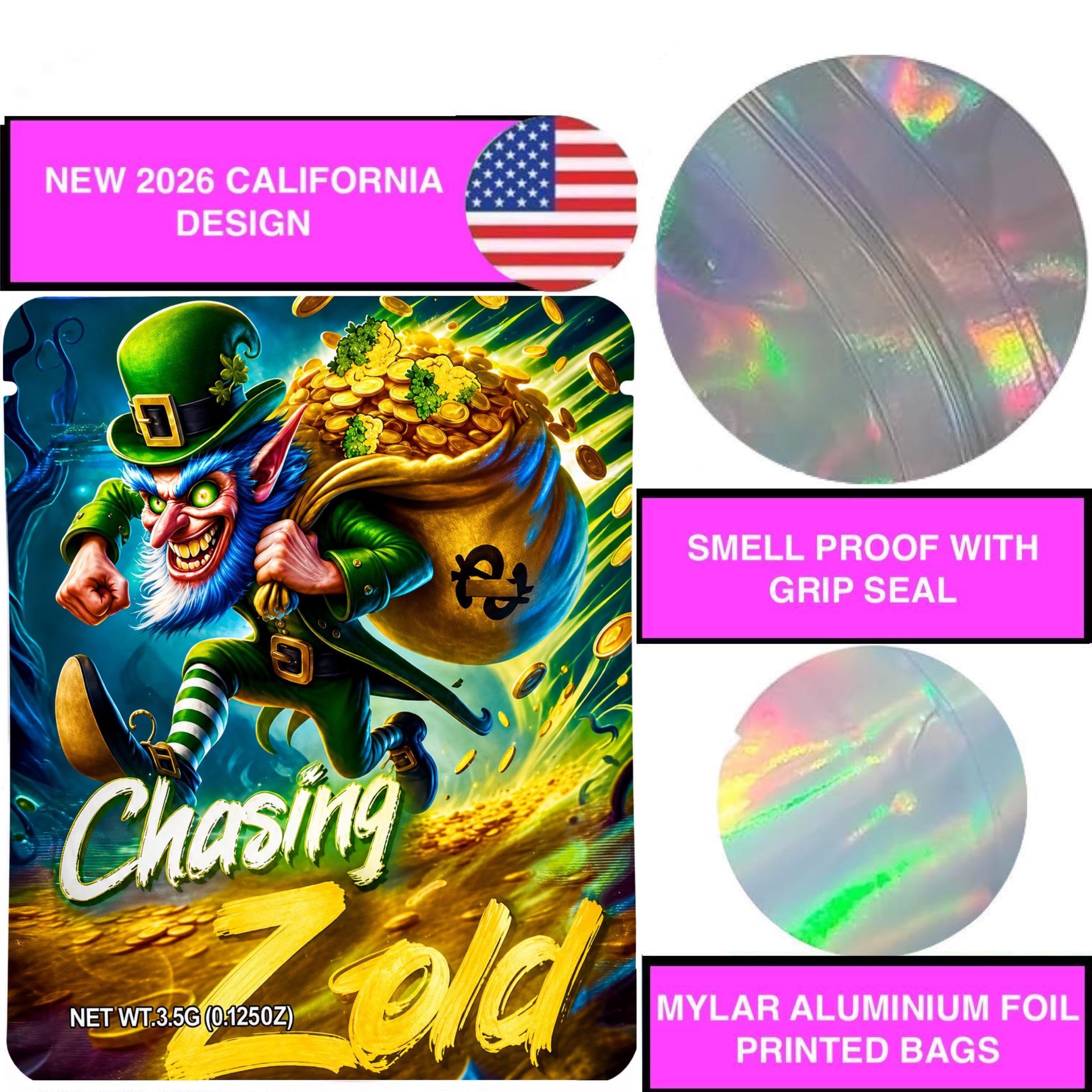 50 Cali Packs 3.5G Mylar Bags, Resealable Smell Proof Bag Plastic Baggies Smelly Sealable Smell Proof Mylar Bag Pack - Image 2