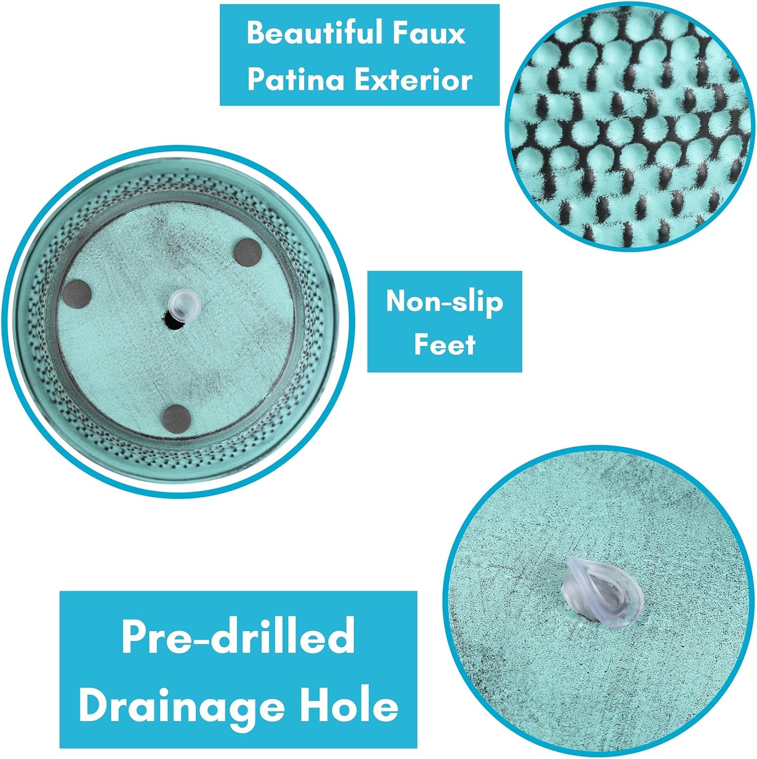 BIRDROCK HOME 2 Pack 9.5" Beaded Planter - Indoor or Outdoor Plant Flower - Flowers Plants Trees Porch Garden Pots - Rust and Weather Resistant - Faux Patina