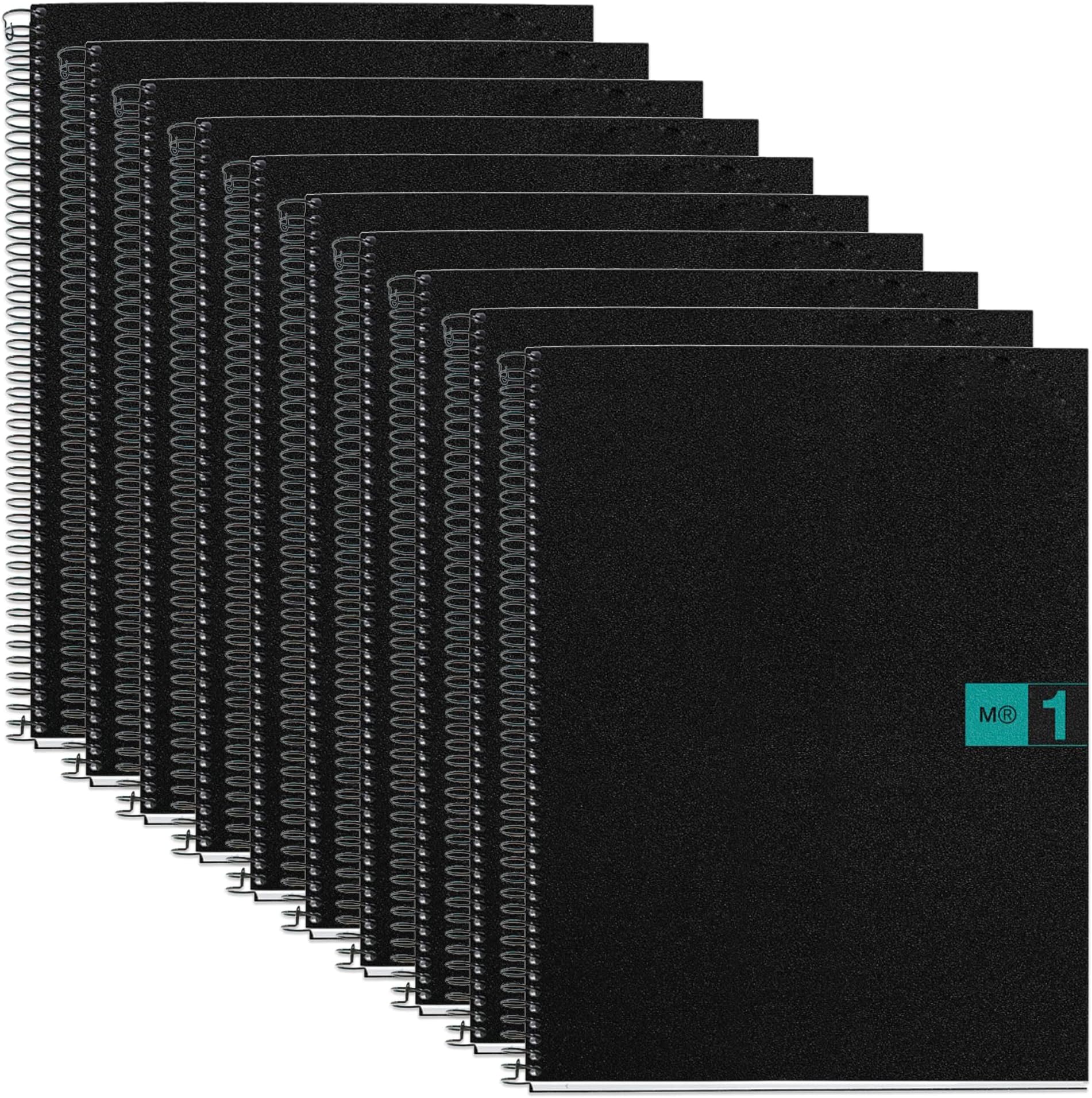 Miquel Rius Case of 10 M Original 1 Subject Notebooks, Lined 11" x 8.5", 80 Sheets Heavy Weight Paper, 3 Hole Punched, Micro-Perforated, Black/Green Polypropylene Cover
