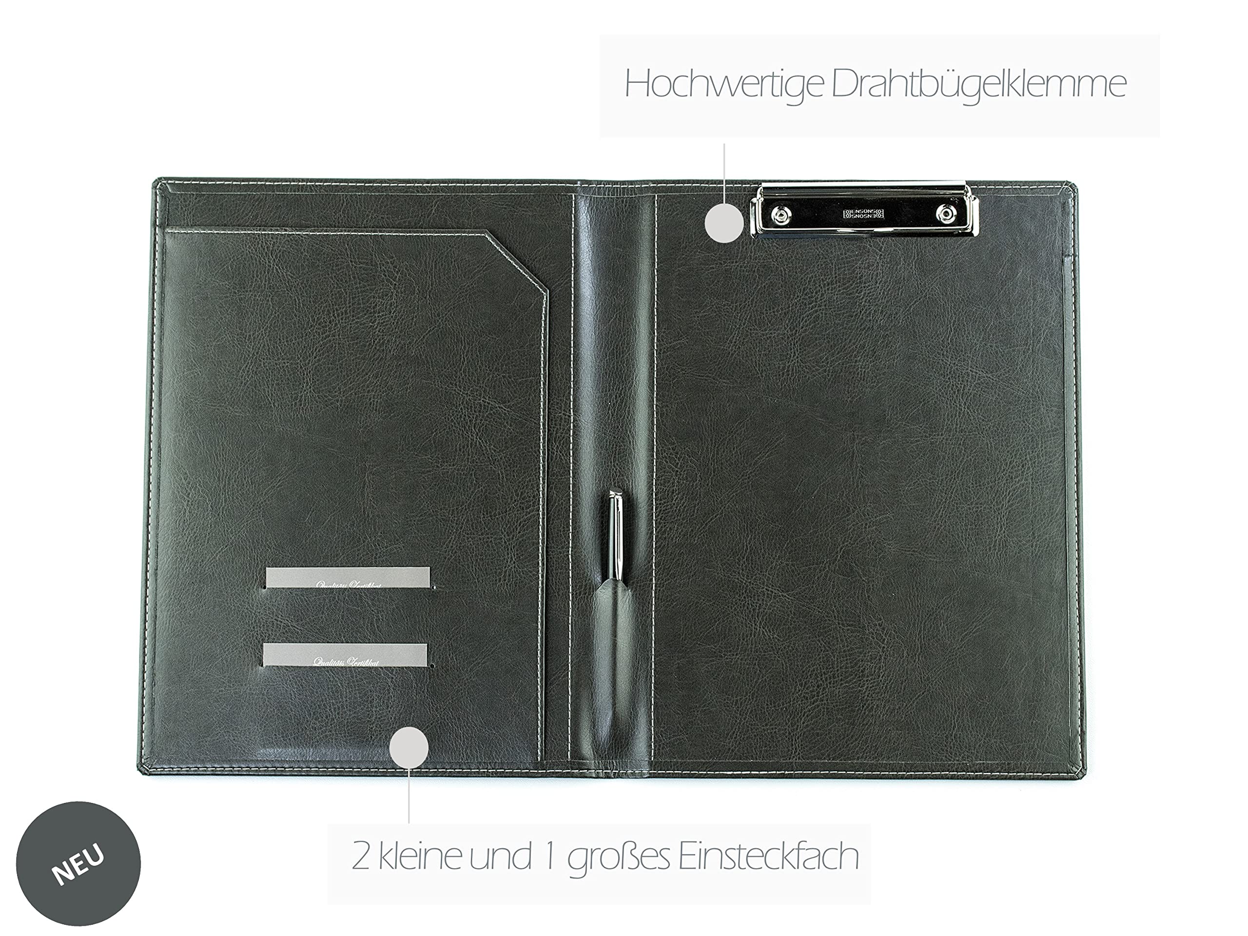 Cartella Portadocumenti DELMON VARONE - In Ecopelle Vegana, Grigio, Con Blocco Note A5, Portapenne - Foto 6