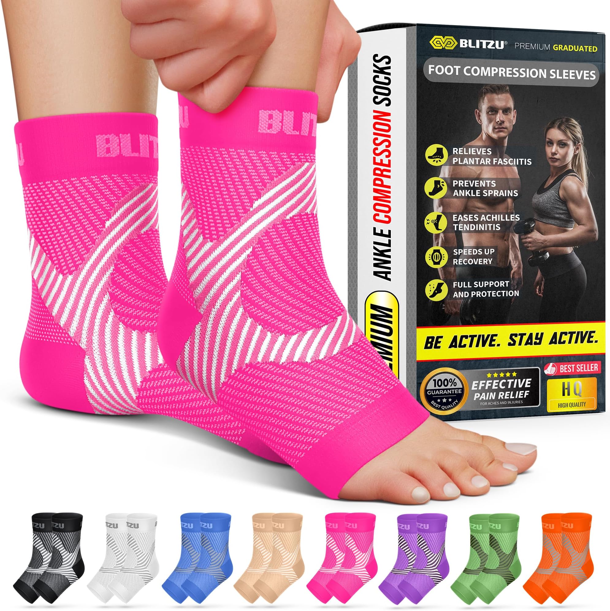 BLITZU Foot Compression Socks Feet Pain Relief Work Accessories for Women Compression Socks Open Toe Soothe Socks for Neuropathy Compressa Socks Restless Legs Syndrome Relief Socks Pink L-XL