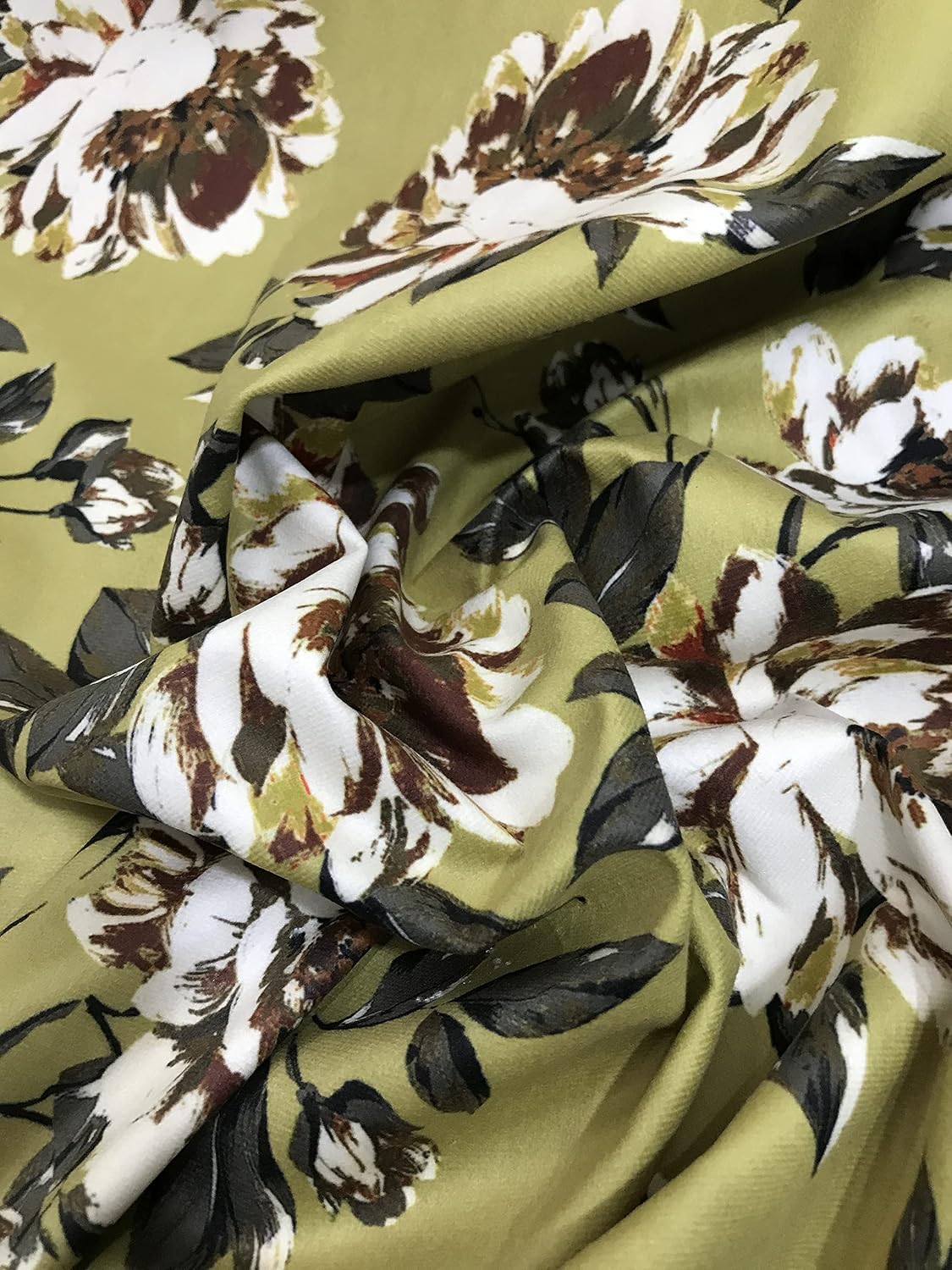 Soft Velvet Fabric Floral Design Digitally Printed Material for Upholstery, Window Treatments Craft - Width 54 inches - Fabric by The Yard (Olive Green)