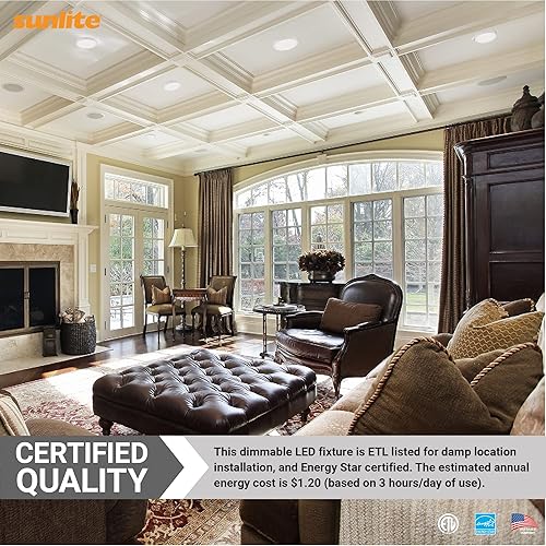 Miniatura 7 de Sunlite 81286 Mini lámpara LED redonda de 9 pulgadas, 18 W (75 W  ), 1100 lúmenes, CCT seleccionable de 30K40K50K, regulable, acabado blanco, vida