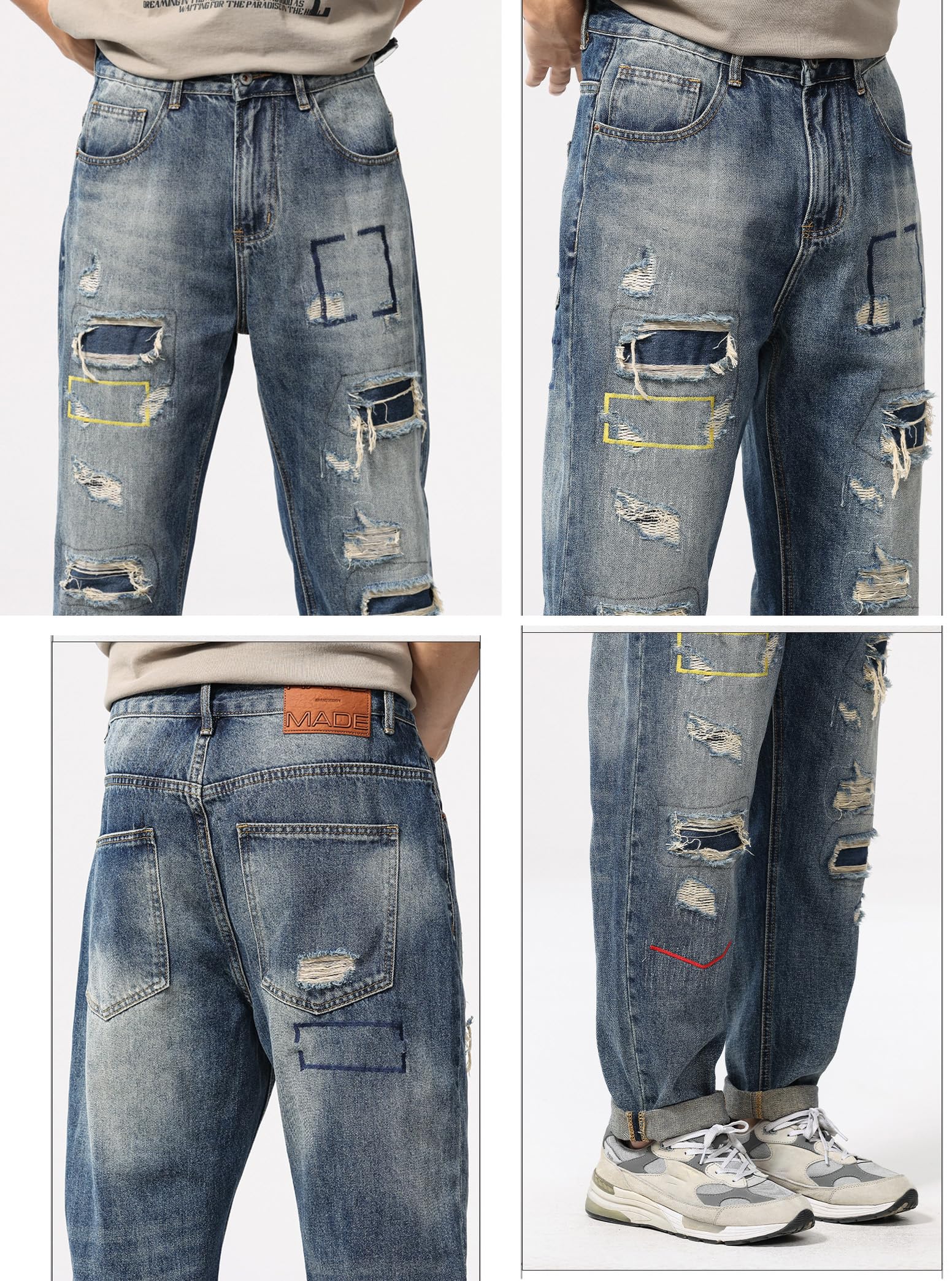 Pantalones vaqueros anchos Y2K, rasgados de estilo retro años 2000, Denim Baggy Vintage Streetwear pierna recta Skater y Hip Hop de gran tamaño, Azul 1#, 34