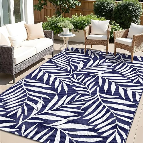 OLANLY Outdoor Rug 5x8 Reversible Leaf Mat