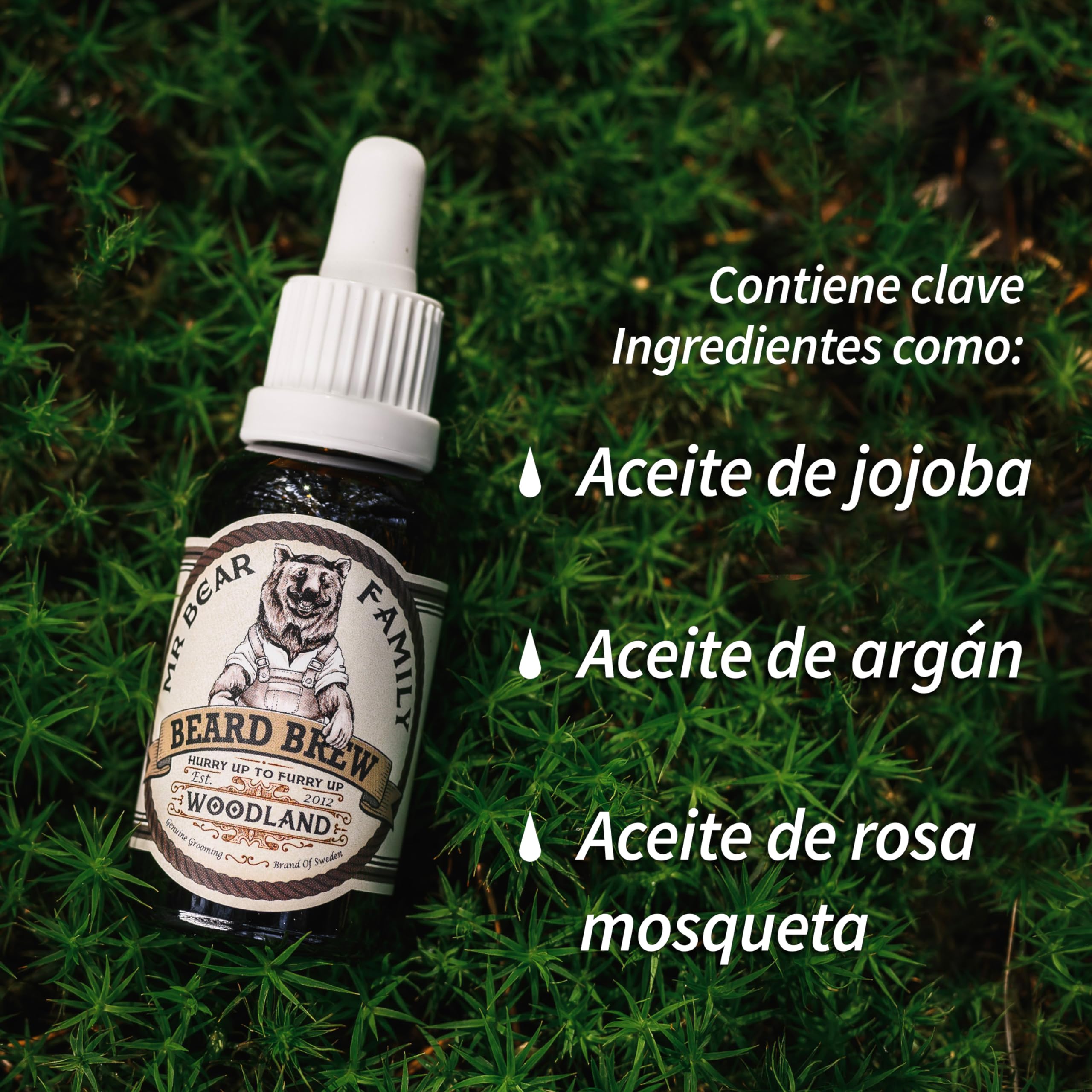 Mr Bear Family Beard Oil Men - Woodland - nutre y favorece el crecimiento barba - aceite barba hombre con jojoba y aceite de argán - Aceite para el cuidado barba hombre – aceite barba hidratante 30ml