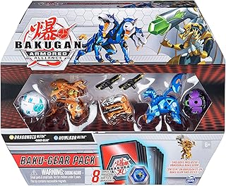 Bakugan Baku-Gear 4-Pack, Dragonoid Ultra with Baku-Gear and Howlkor Ultra, Collectible Action Figures, Kids Toys for Boys