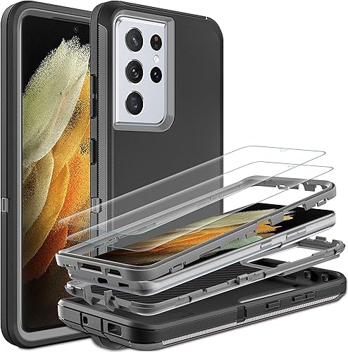 Funda para S21 Ultra, funda para Samsung Galaxy S21 Ultra con protector de pantalla de TPU flexible autorreparable 2 unidades, funda de protección