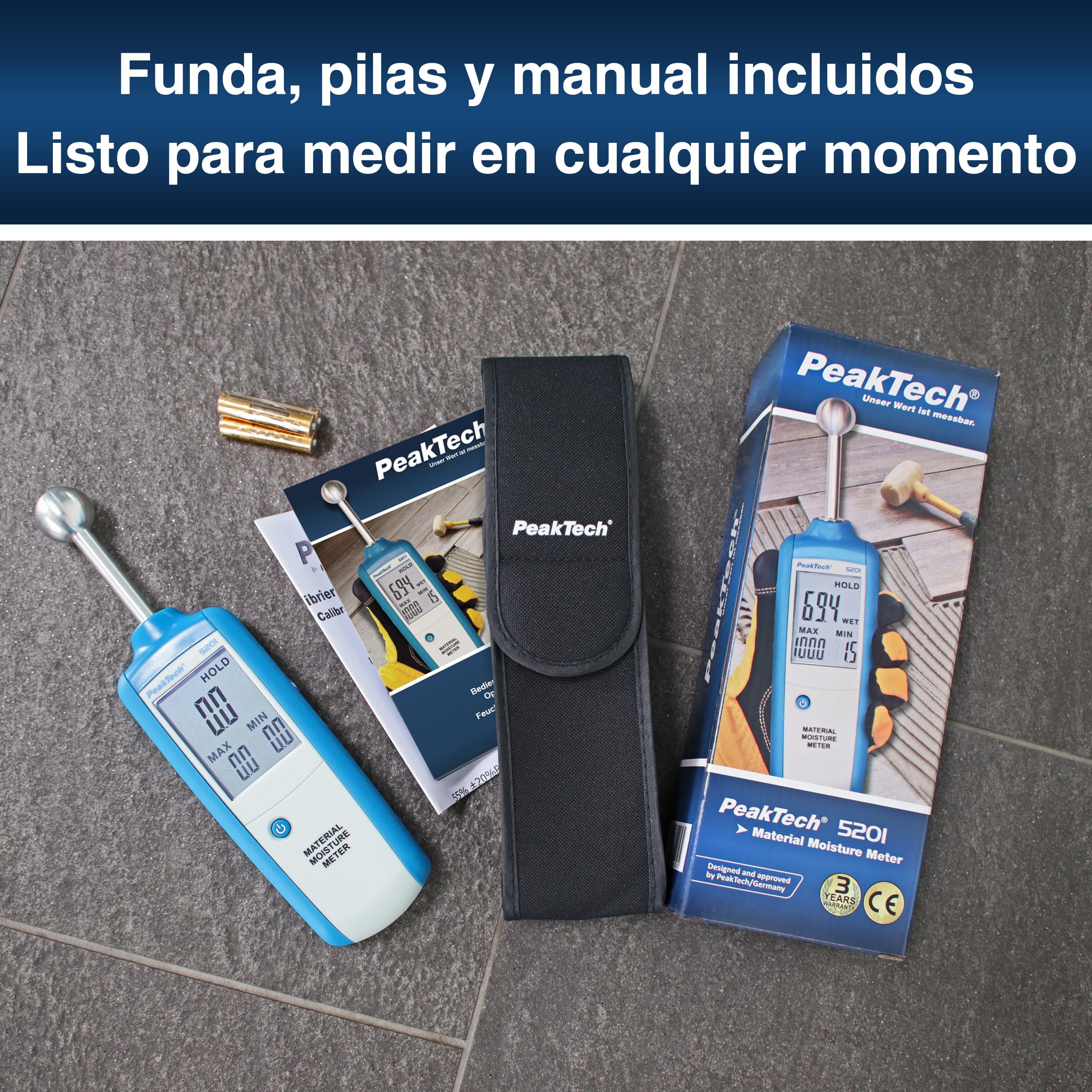 PeakTech 5201 – Indicador de humedad, mampostería, profundidad de medición: 20 - 40 mm
