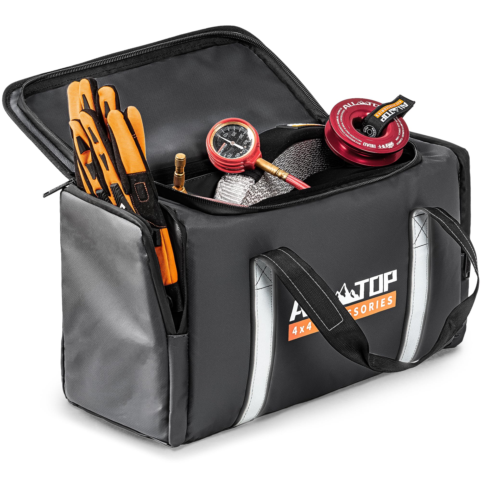 ALL-TOP Recovery Pack Bag, Water-Resist Tool Organizer for Offroad Gear & Overland Equipment, Standing Zippered Waterproof Storage Tote, Black Empty