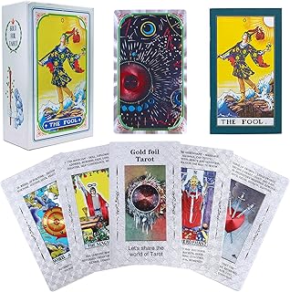 Tarot Cards for Beginners with Meanings on Them, 78 Tarot Deck with Guide Book, Plastic Waterproof Holographic Tarot Cards with Keywords, Unique Luxury Gifts for Fortune Telling Divination (Silver)