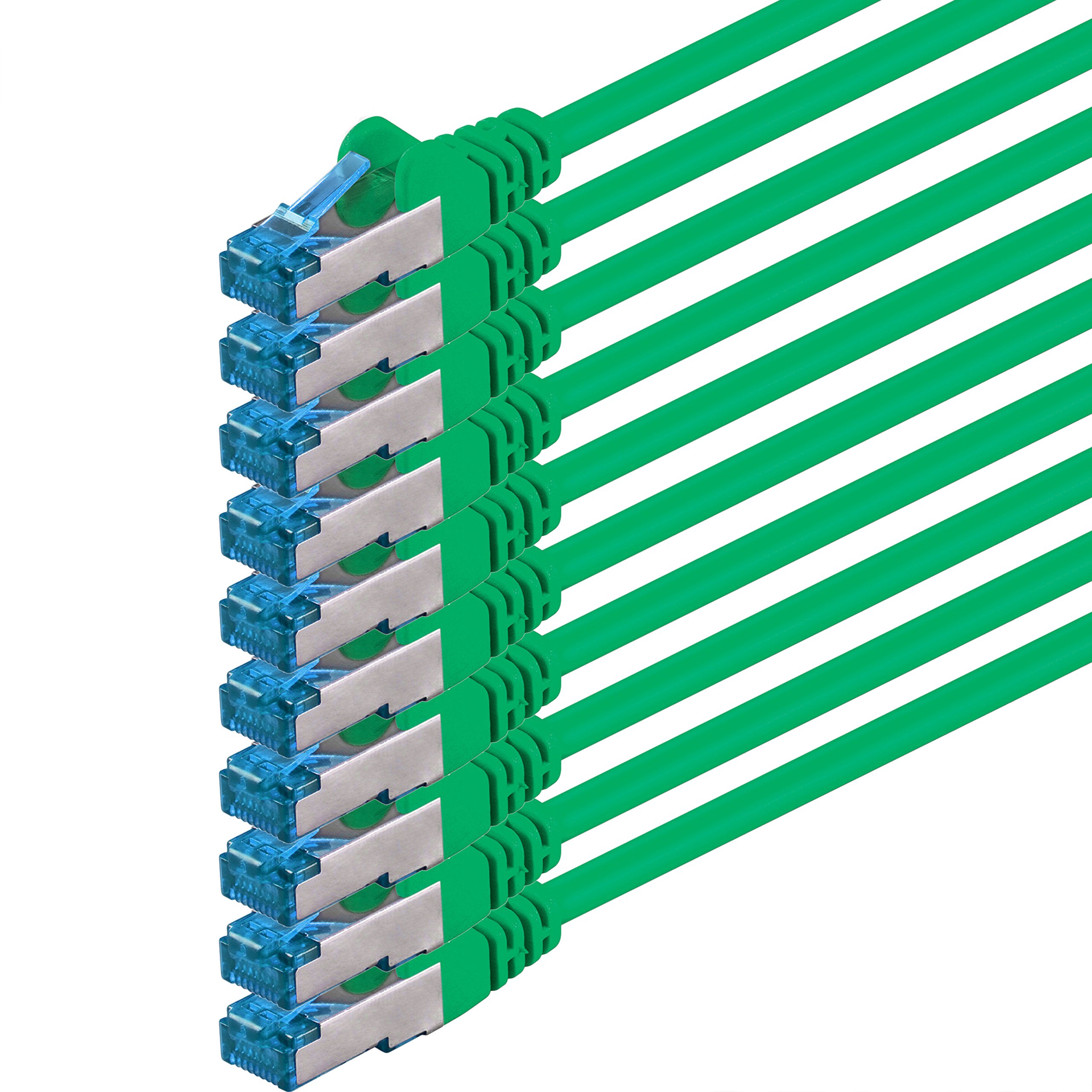 1aTTack.de 0.25m - CAT6a - network cable green - pack of 10 CAT 6 A patch cable 10000 Mbit s SFTP PIMF 500 MHz compatible with CAT5 CAT6 CAT7 DSL Internet Switch Router