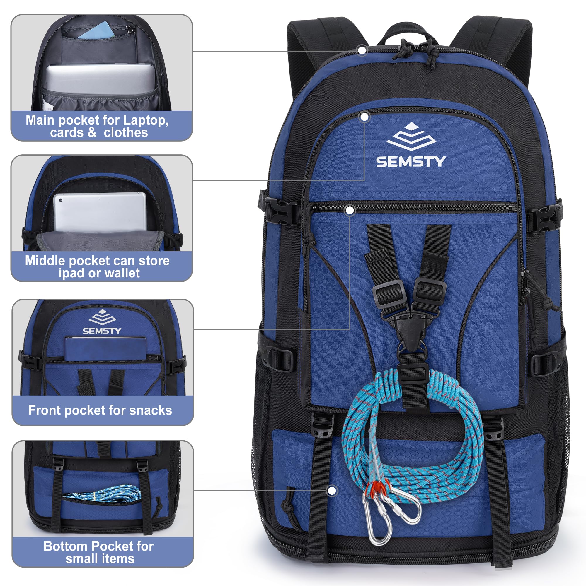 Mochila de senderismo, 40 L + 10 L, mochila de viaje expandible aprobada para vuelo, camping, mochila de viaje para hombres y mujeres