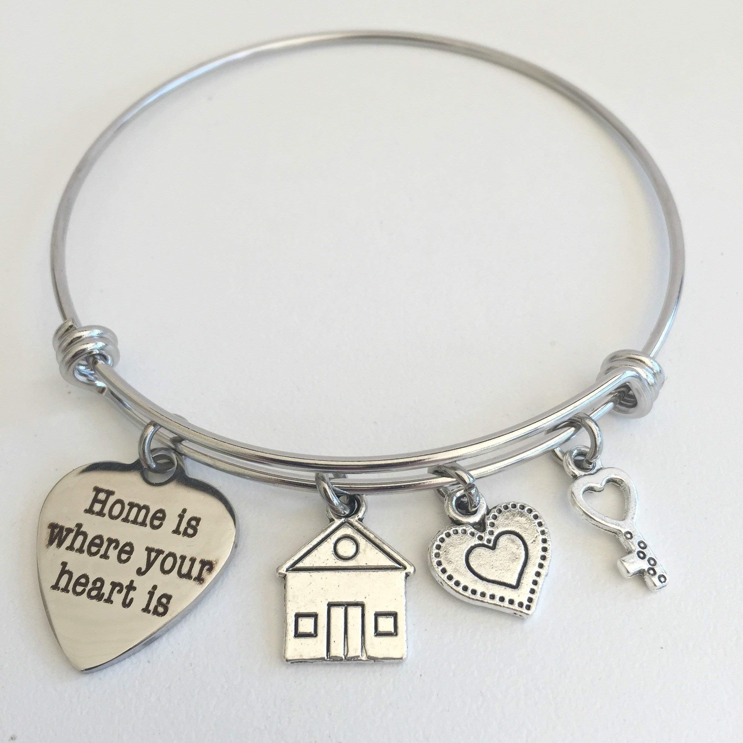 Home is Where The Heart Is Charm Bracelet For Her - Moving Gift - College Student Present