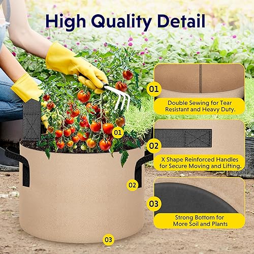 Miniatura 10 de iPower - Bolsas de cultivo de 15 galones de tela no tejida, contenedor de aireación con asas de correa para jardín y plantación, paquete de 5