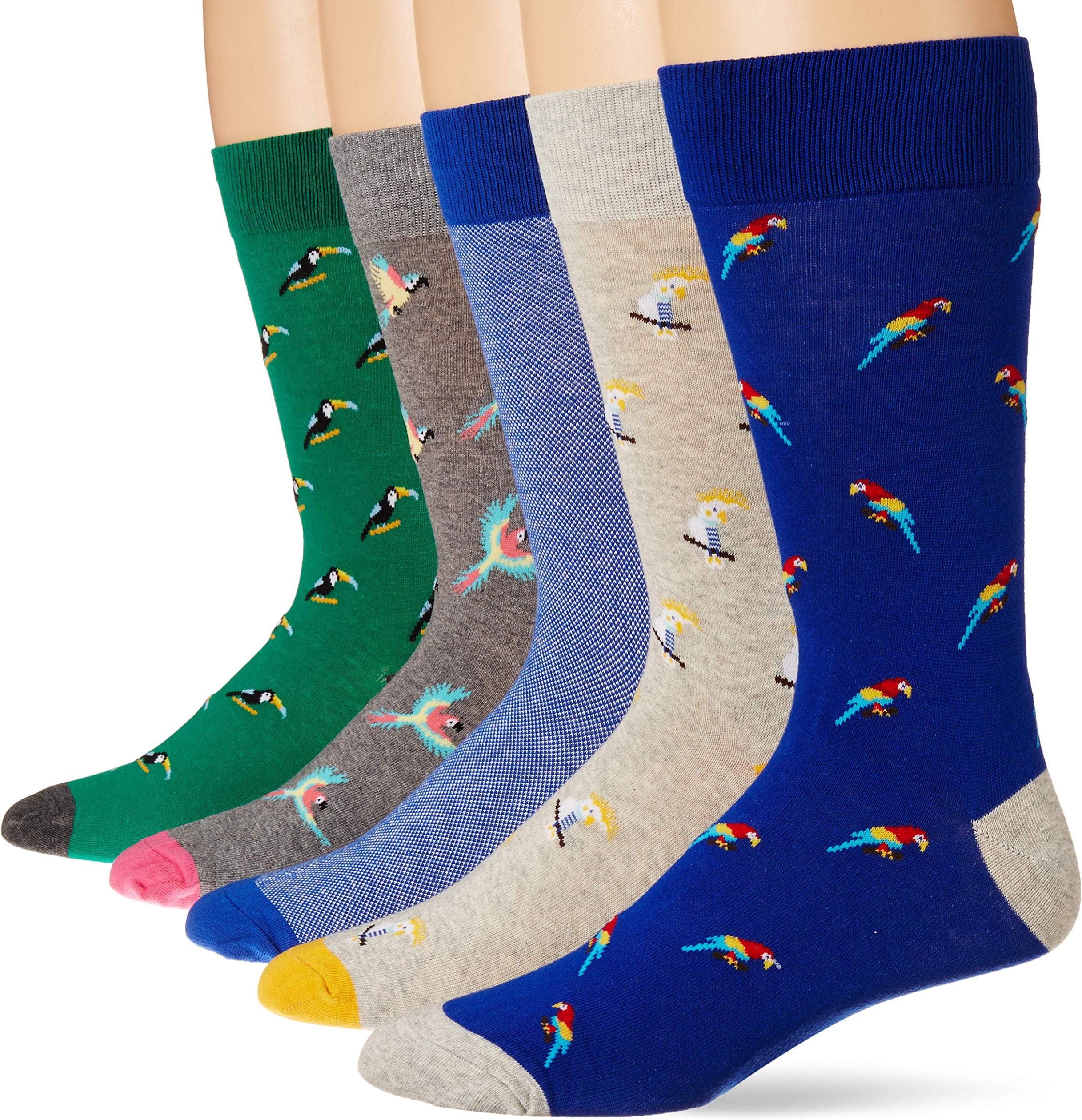 Men's Comfortable Patterned Cotton Crew Dress Socks, 5 Pairs