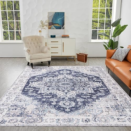 Miniatura 5 de Alfombras para sala de estar, alfombra bohemia de 5 x 7 pies para dormitorio, alfombra lavable para interiores, alfombra envejecida, suave,