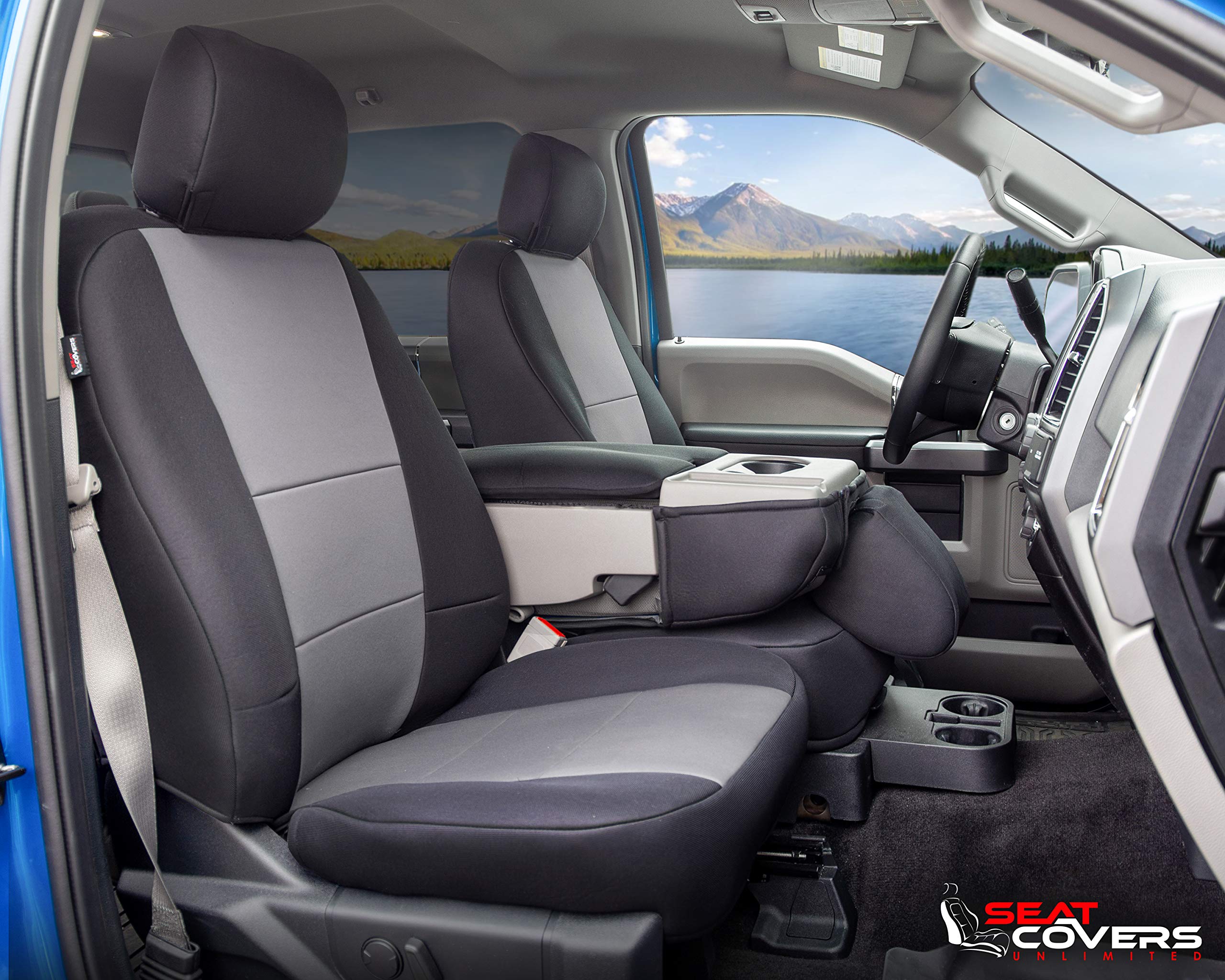 SCU - Compatible with Ford F-150 2015-2020 Model - Charcoal Custom Fit & Water Resistant Seat Covers for Basic Bucket Seats & 40-20-40 Split Bench