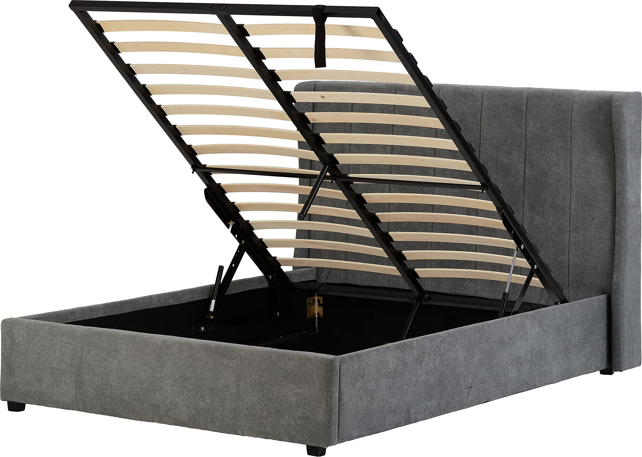 Seconique Amelia 5' King Size Storage Ottoman Bed in Dark Grey Fabric