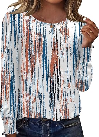 Ivicoer Long Sleeve Shirts for Women Fall Fashion Blouses Dressy Casual Tunics Crew Neck Tops