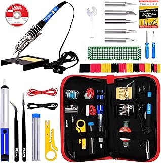 Soldering Iron Kit - Soldering Iron 60 W Adjustable Temperature, Solder Wire, Tweezers, Soldering Iron Stand, Soldering Iron Tips Set, Desoldering Pump, Solder Wick, Heatshrink Tubes [110 V, US Plug]