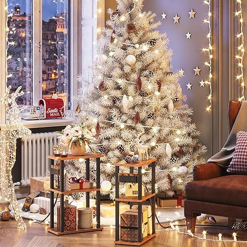 Miniatura 2 de TUTOTAK Mesa auxiliar pequeña y estrecha con estación de carga, juego de 2 mesas auxiliares delgadas para espacios pequeños, mesita de noche delgada