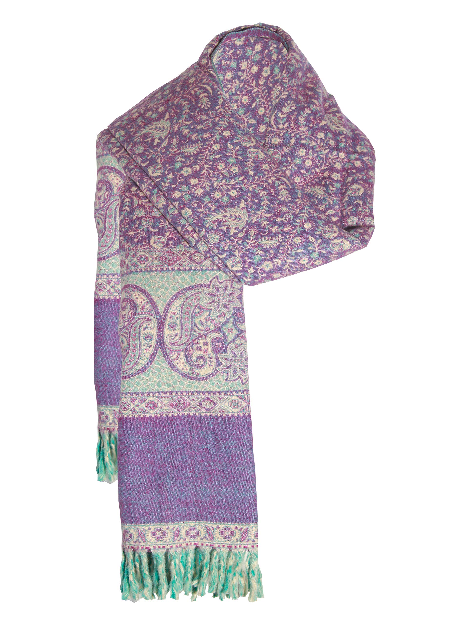 TIBET Paisley-Schal, handgefertigt, reine Yakwolle, doppelseitig, übergroß, Violett / Beige, Lila Beige, One size