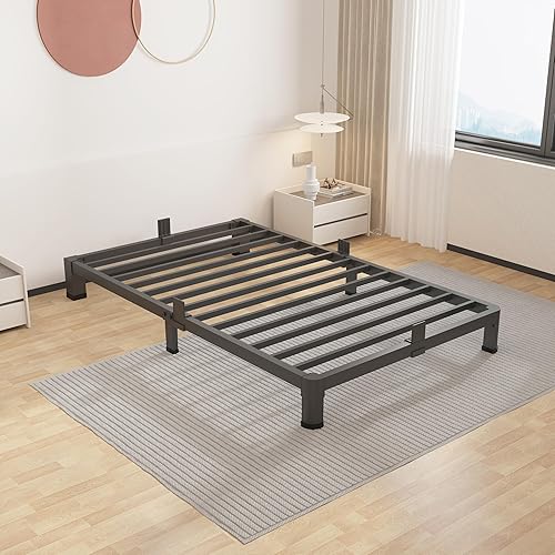 Miniatura 12 de ROIL - Base de cama tamaño completo de 14 pulgadas con agujero para cabecera, patas de esquinas redondas, retenedores de colchón, listones de acero