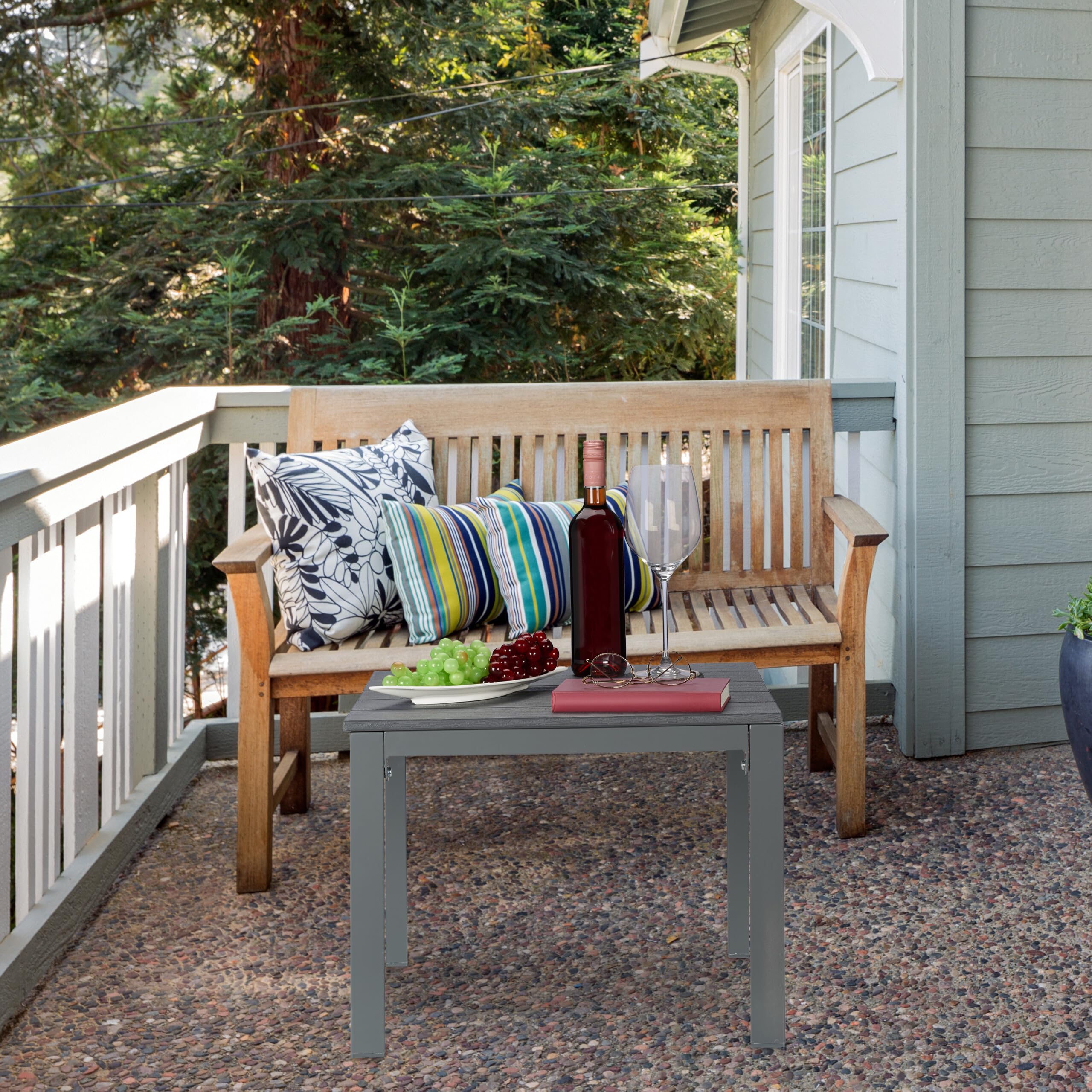 Relaxdays Table de Balcon, résistante aux intempéries, Jardin, HLP: 39 x 52 x 48 cm, Plastique & Acier, Grise