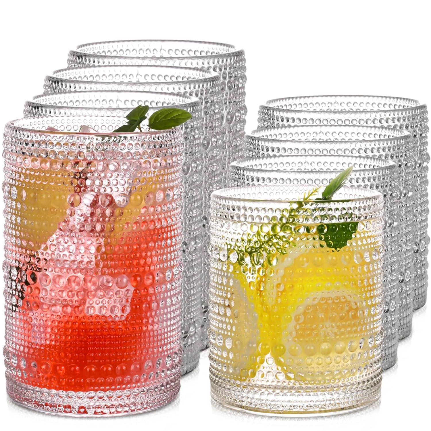 Vintage Hobnail Drinking Glasses Set of 8 15 oz Highball Glasses 12 oz Cocktail Glasses Drinkware Kitchen Glasses