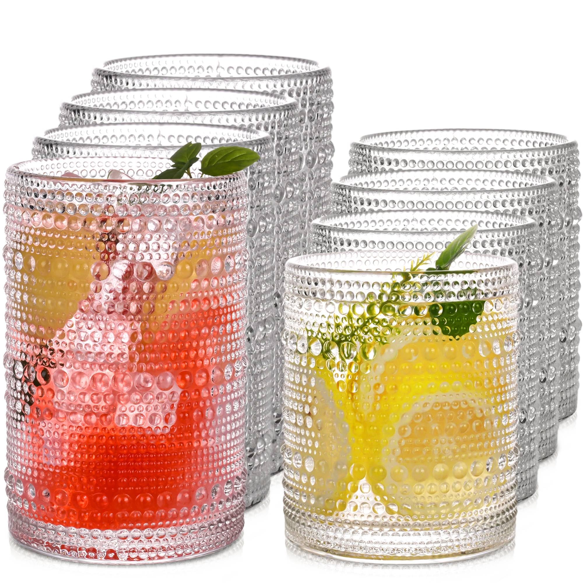 Vintage Hobnail Drinking Glasses Set of 8 15 oz Highball Glasses 12 oz Cocktail Glasses Drinkware Kitchen Glasses
