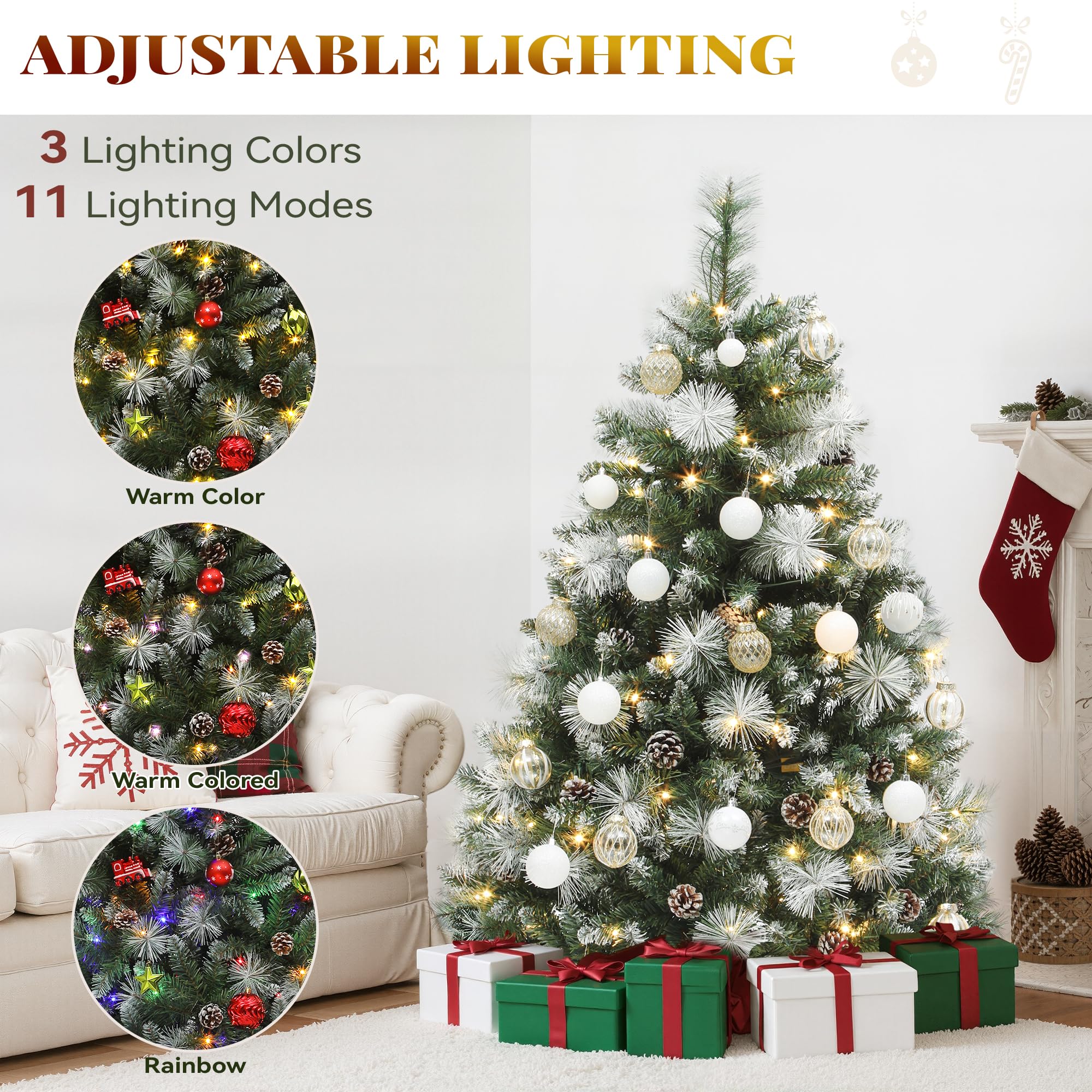 YITAHOME Árbol de Navidad Artificial de 140 cm, con Mando a Distancia, con Conos, Agujas y luz LED de Color Blanco cálido/Multicolor para salón y Oficina