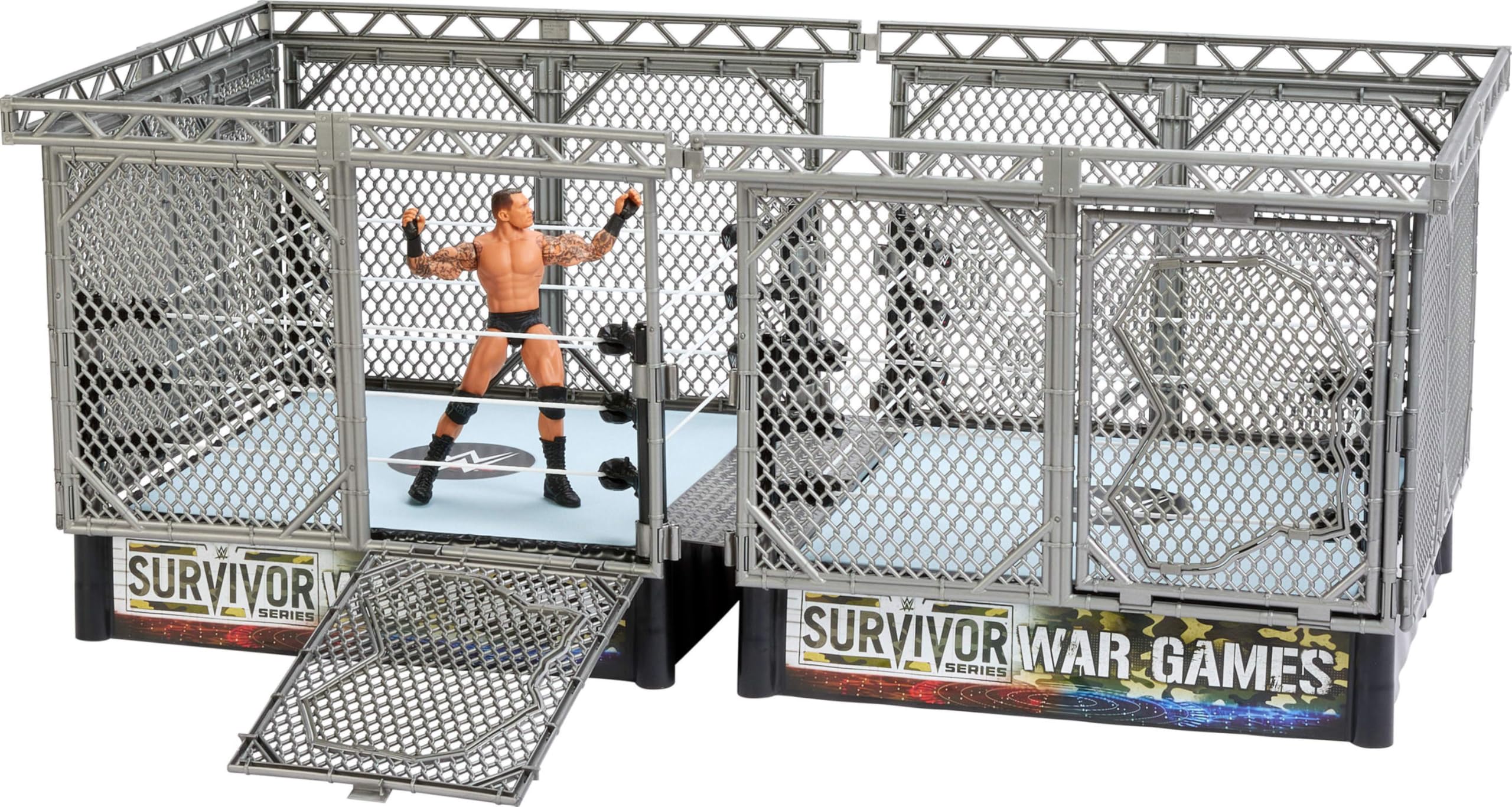 Mattel WWE Survivor War Games - Set da gioco con action figure, 2 anelli, gabbia e 5 accessori, include Randy Orton da 15,2 cm da collezione