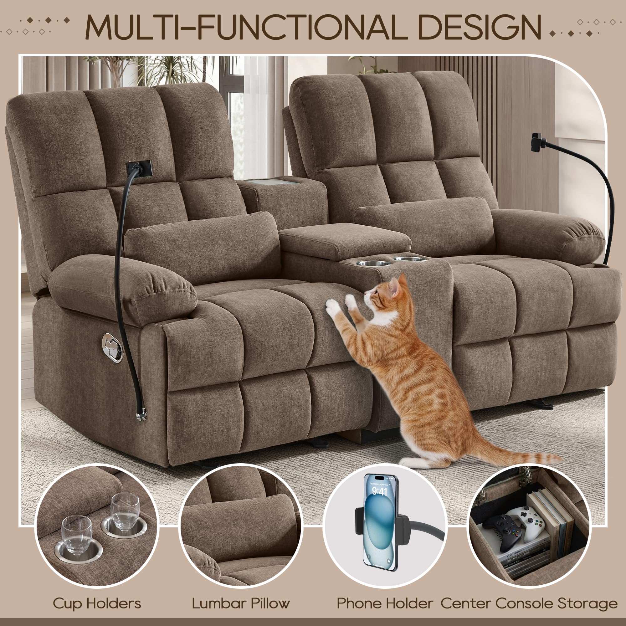 Best Rocking Loveseat Recliner Picks for 2026 1 PALLOME Loveseat Recliner Sofa with 30° Rocker Function, Cat-Proof Fabric Manual — product photo