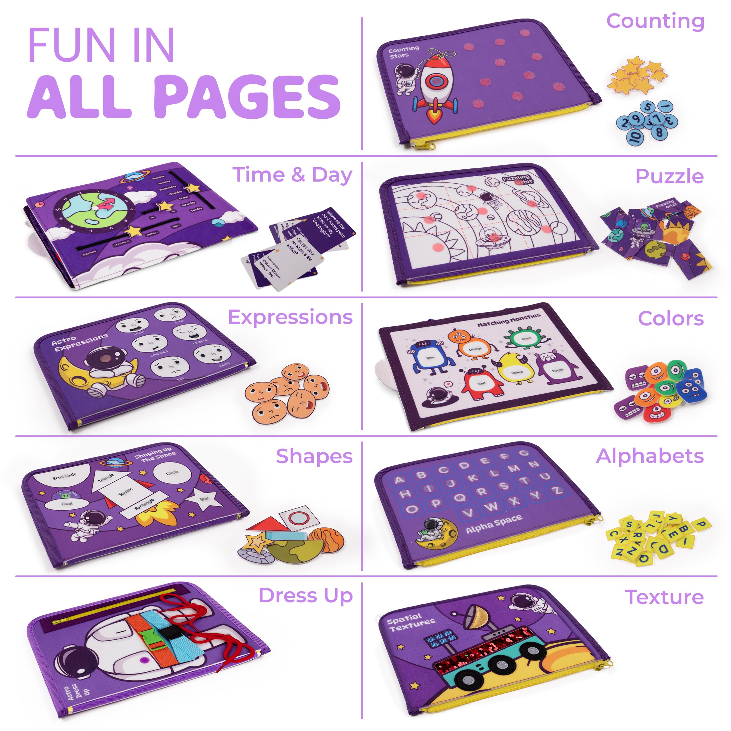 BOGITO TOYS Astro Busy Board for Toddlers | Space-Themed Montessori Toy for Ages 2-6 | Fine Motor & Sensory Learning | Educational Travel Toy | CPC-Certified | Preschool Birthday Gift