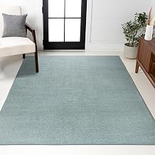 JONATHAN Y Haze Solid Low-Pile Aqua Blue Indoor Area Rug 4x6, Coastal,Bohemian,Minimalist,Classic, Easy-Cleaning for Living Room,Bedroom,Kitchen,Pet Friendly,Non-Shedding SEU100S-4