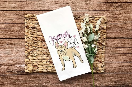 Toalla de cocina de estilo francés, 100 % algodón, color negro y blanco, linda y divertida comida de bulldog francés, toalla de mano con temática de