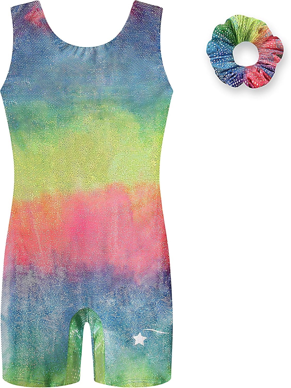 Destira Rainbow Harmony Gymnastics Unitards for Girls - Premium Tie Dye Shiny Hologram Fabric - Dance, Cheer, Yoga, & More