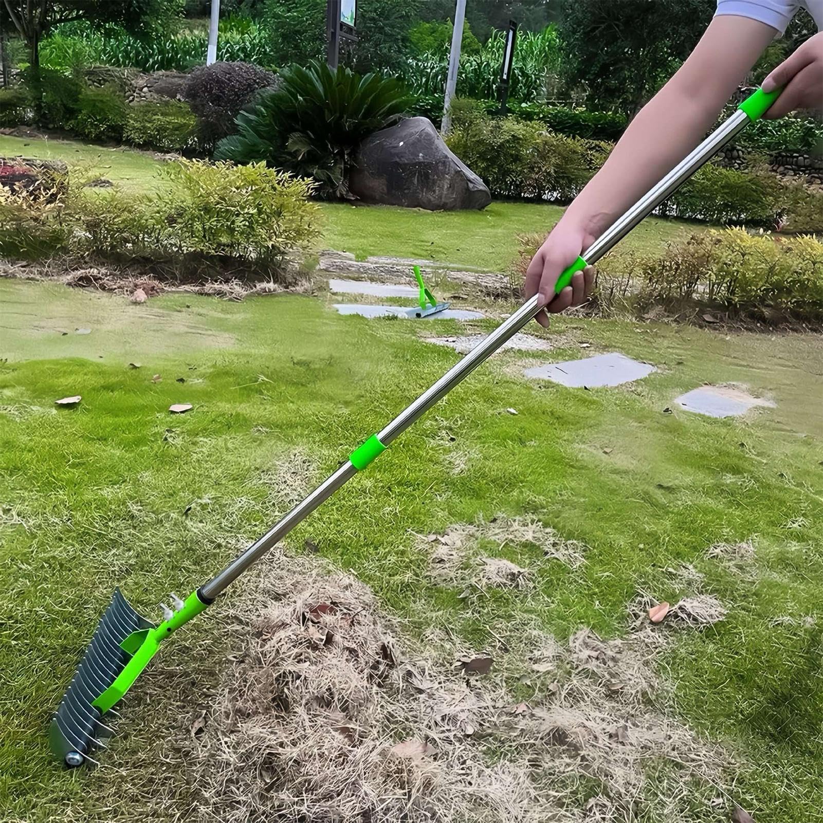 Rastrillo Para Thatch Acero Inoxidable de Doble Cara | Escarificador Eliminador de Paja para Jardín, Balcón, Siembra, Cultivo Exterior y Airear Suelo