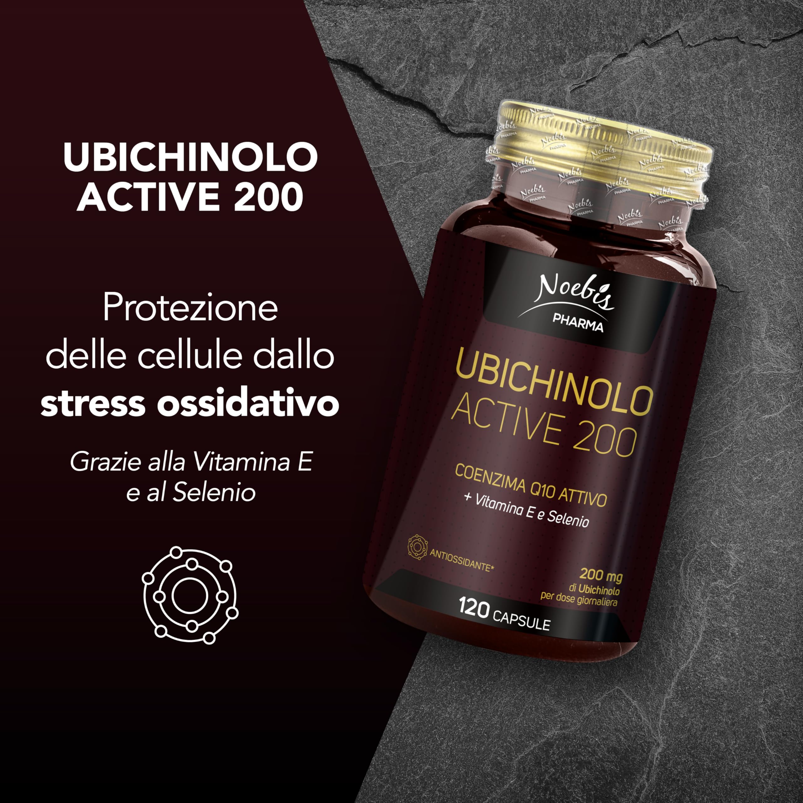 Noebis Pharma Ubiquinolo Active 200 – 720 Capsule (6 x 120) con Vitamina E e Selenio – Coenzima Q10 Attivo – Confezione Sestupla