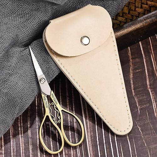 Miniatura 2 de HITOPTY Tijeras pequeñas con detalles de precisión, tijeras de bordado vintage de punta afilada de 4.3 pulgadas, con funda para manualidades,