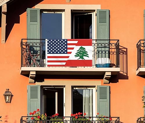Miniatura 3 de Bandera de Líbano de Estados Unidos de 3 x 5 pies, gran pancarta libanesa de Estados Unidos 150D para exteriores, decoración americana de impresión
