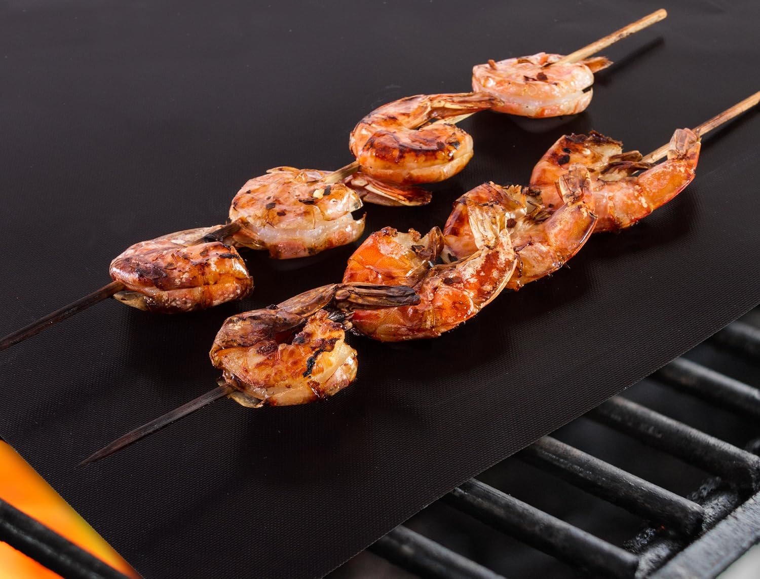 Kitchen + Home - BBQ Grill Mats -100% Non-Stick, Heavy Duty, Reusable, BPA and PFOA Free BBQ Grilling Accessories - 15.75 x 13 - (Set of 4)
