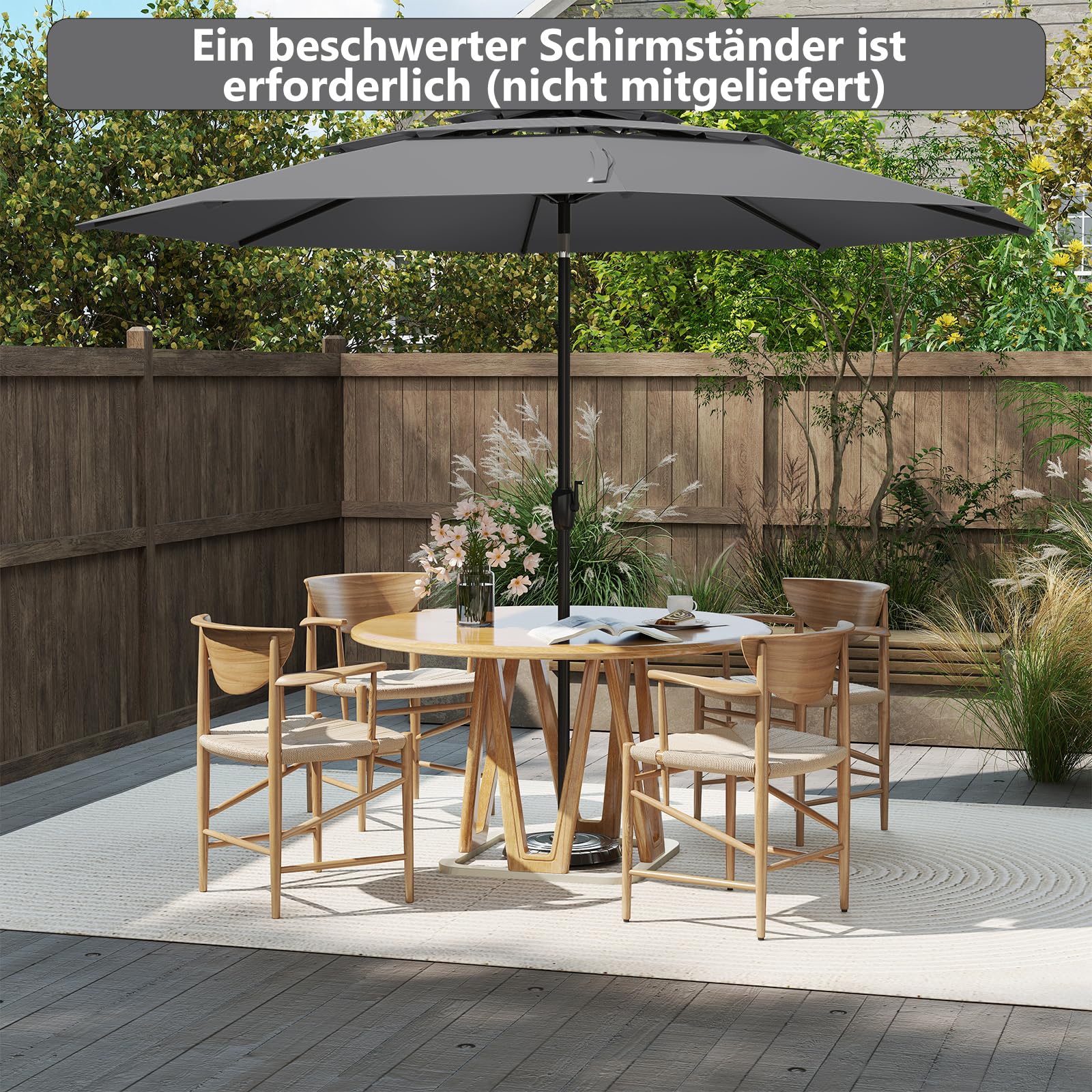 GOPLUS Sonnenschirm 300 cm, Gartenschirm mit Kurbel, beidseitig 30° neigbarer Terrassenschirm mit UV-Schutz, Marktschirm stabil mit 8 Rippen, Balkon Schirm für Strand, Pool, Garten, Grau