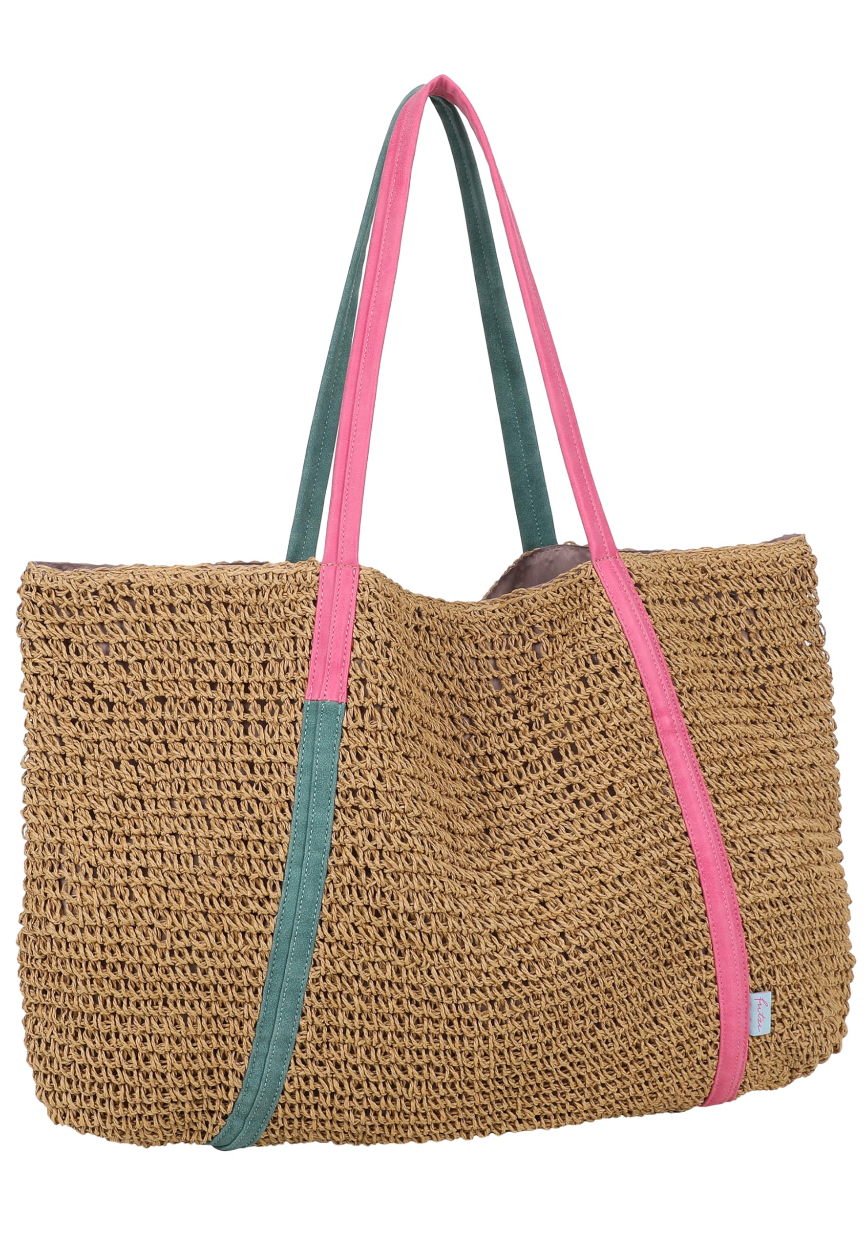 Fritzi Simply Shopper Nature Beige Strohtasche Damen Shopper Handtasche Schultertasche Sommer Strandtasche Raffia Tasche Natur Look Einkaufstasche Urlaubstasche 42 x 63 x 3 cm – Mint, Blau, Pink
