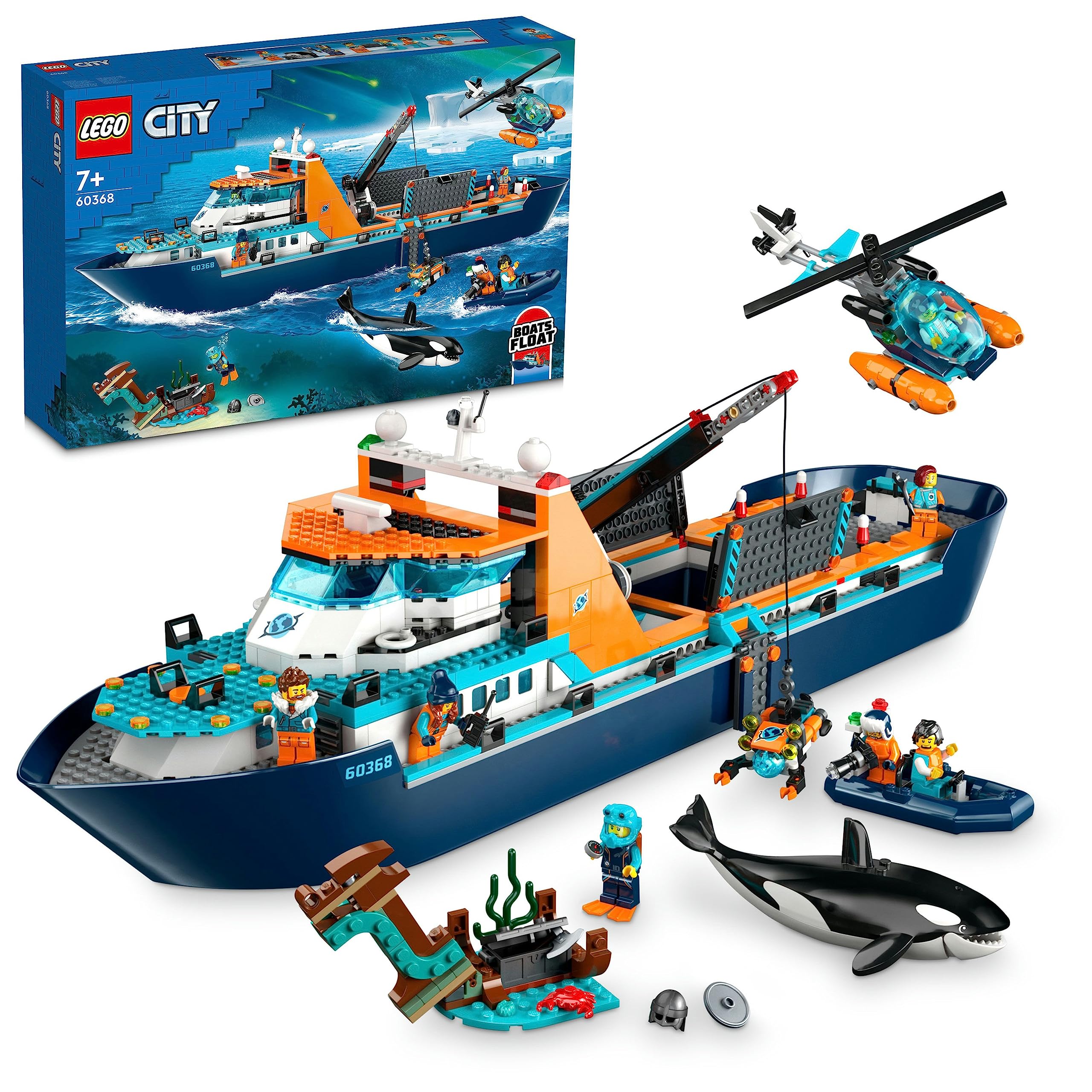 LEGO 60368 City Arctic Explorer Ship, Large Toy Boat that Floats