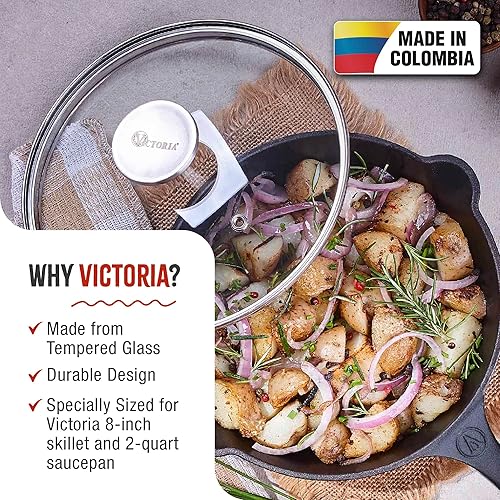 Miniatura 8 de Victoria Tapa redonda de vidrio de 10 pulgadas para sartén o sartén de hierro fundido, hecha a medida solo para la marca Victoria