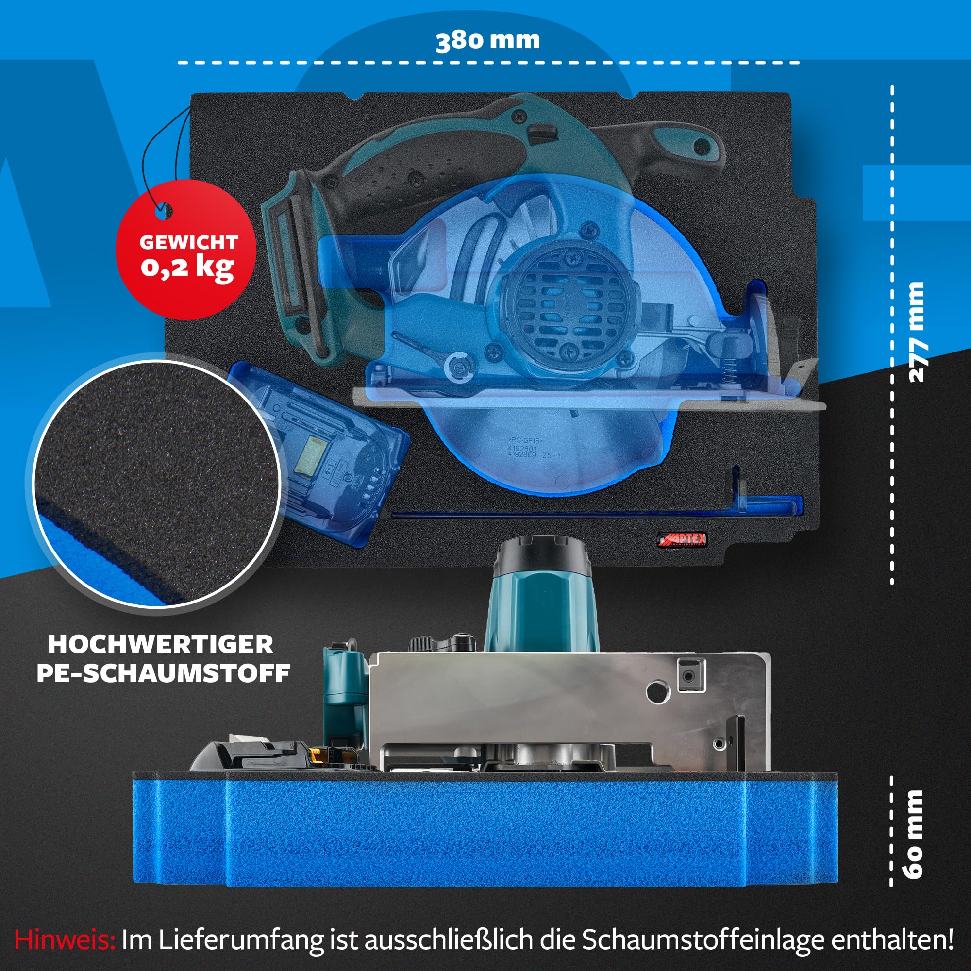 APTEX Schaumeinlage passend für Makita Akku-Handkreissäge DSS 611 für MakPac Gr. 4